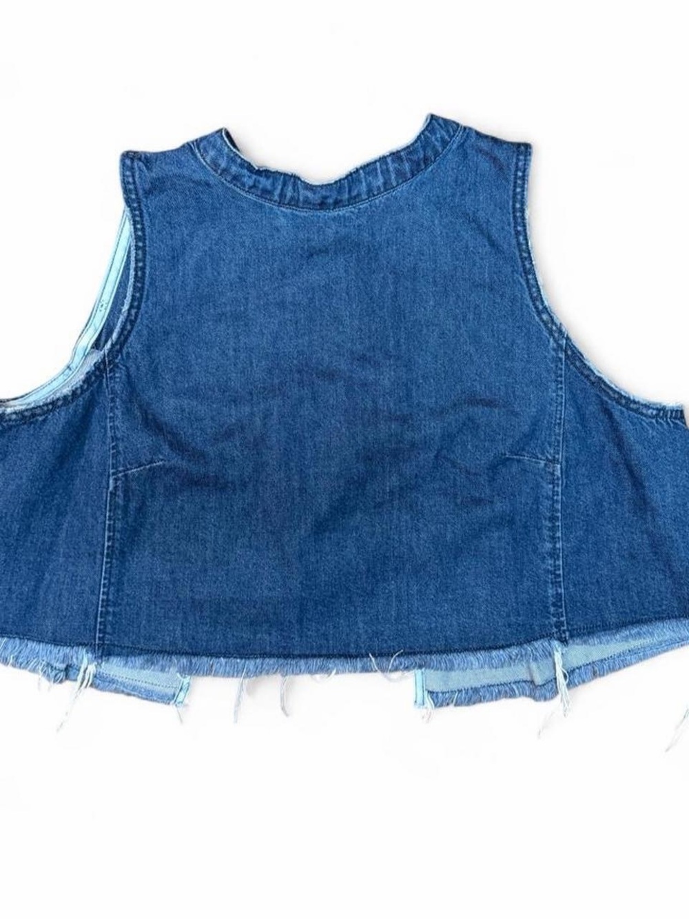Pilcro Anthropologie Denim Crop Top M Tie Back Raw Hem Dark Wash - Picture 3 of 6